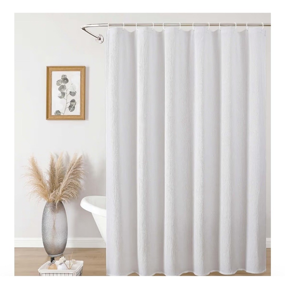 Aiyufeng Textured White floral Shower Curtain Durable‎ Fabric 36x72 Inches